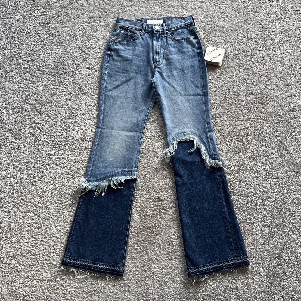 Mother Superior The Dual Desperado Sneak Double Whammy Jeans Womens 24 Blue